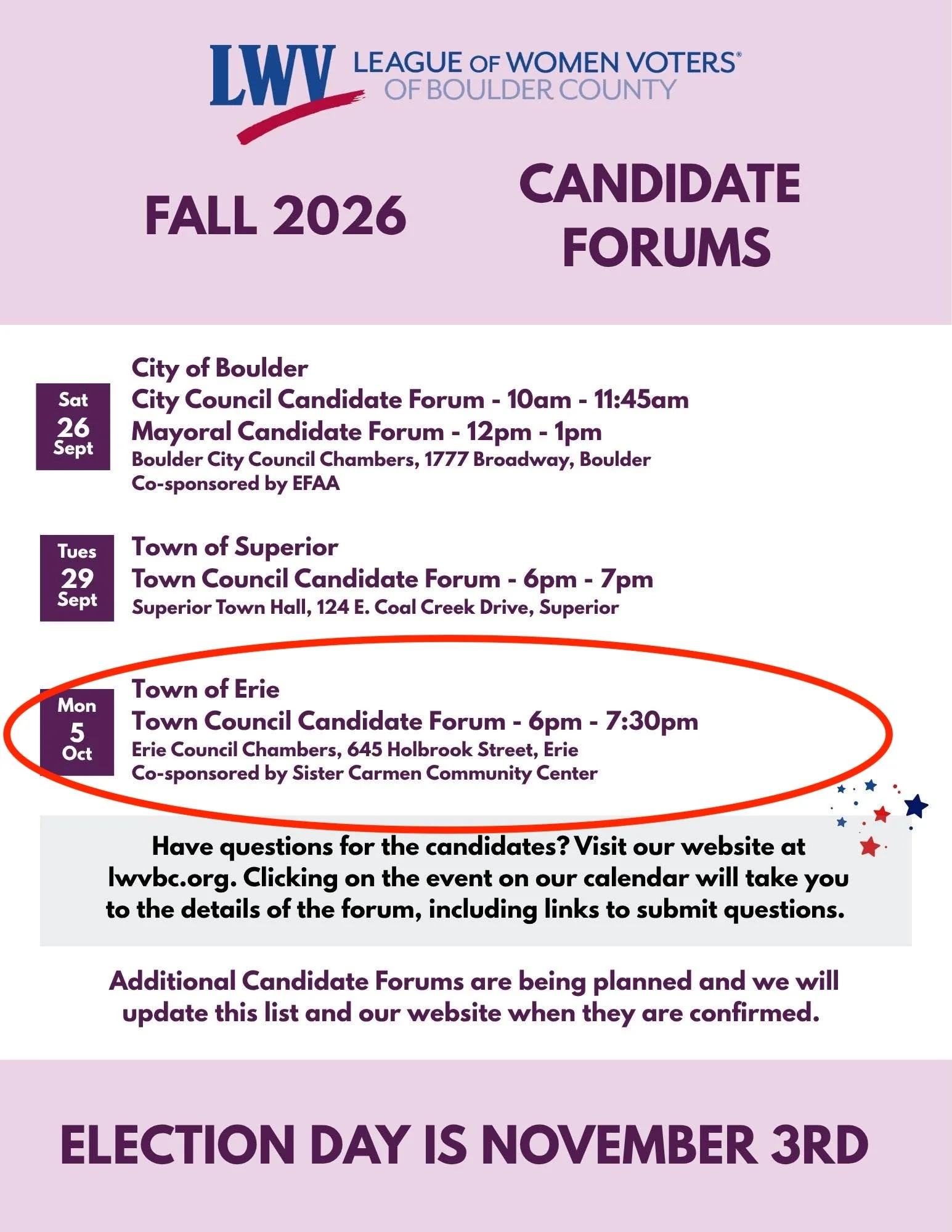 League of Women Voters Erie Town Council Candidate Forum