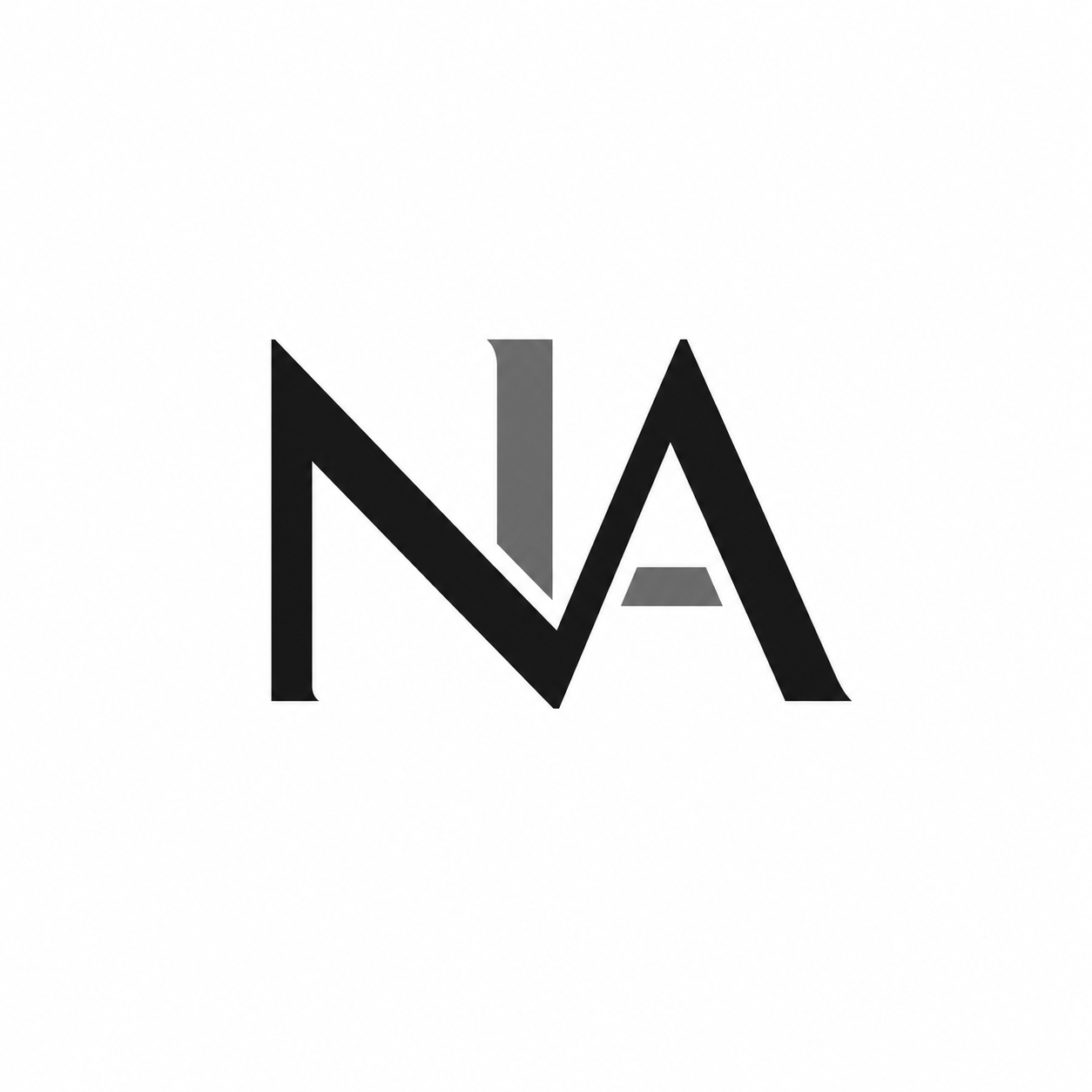 Black and gray modern logo with overlapping geometric shape forming the letters 'N' and 'A' on a white background.