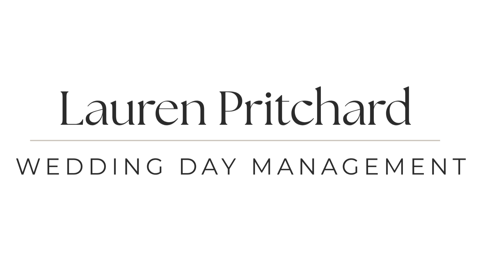 Logo for Lauren Pritchard Wedding Day Management with her name in large text and subtitle below.
