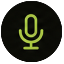 Green microphone icon on black background