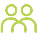 Two abstract green human figures standing side by side.