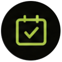 Icon of a calendar with a checkmark inside.