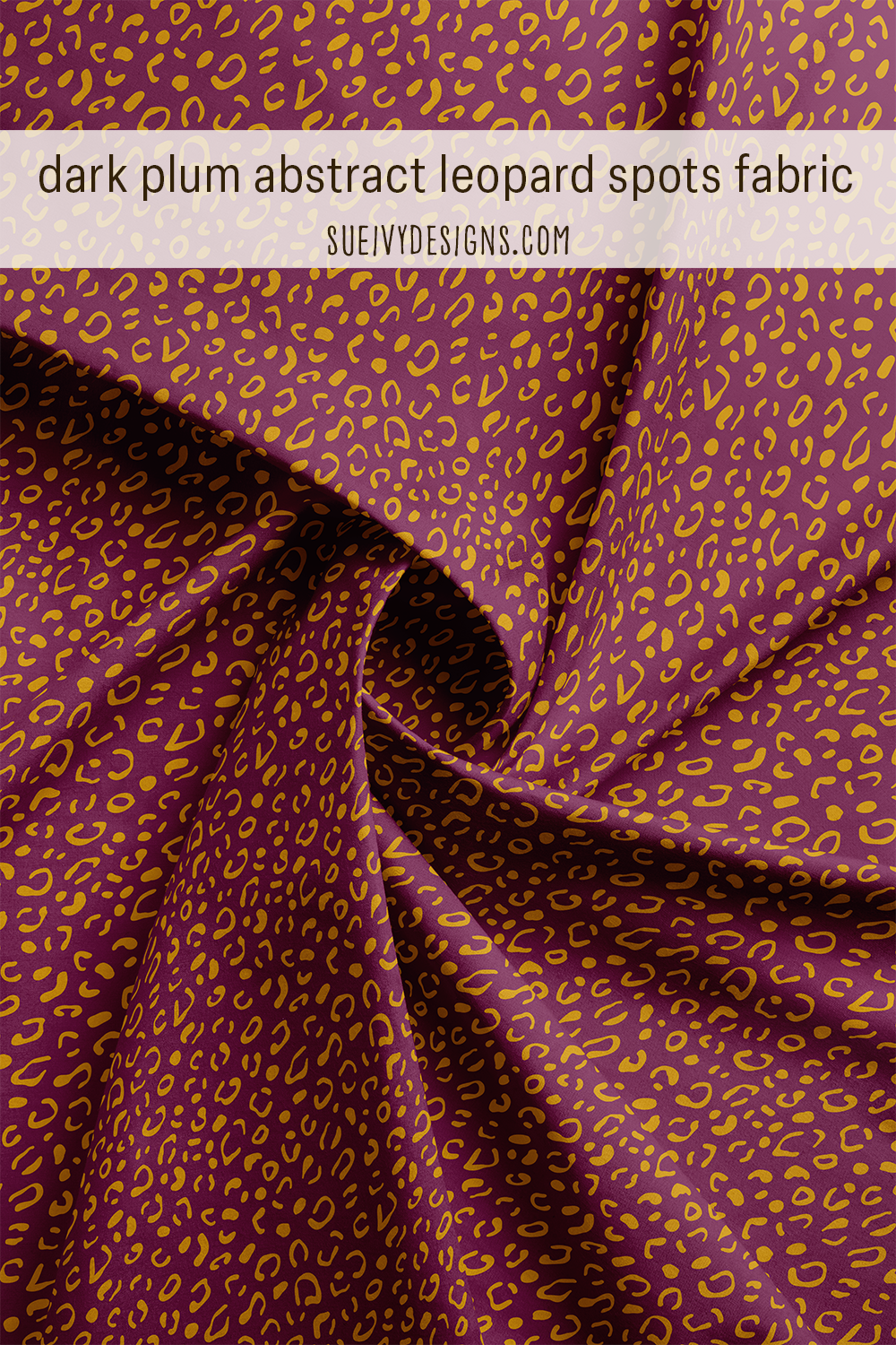 Abstract leopard animal print fabric in dark plum from the Gilded Autumn fall fabric collection by Sue Ivy Designs.