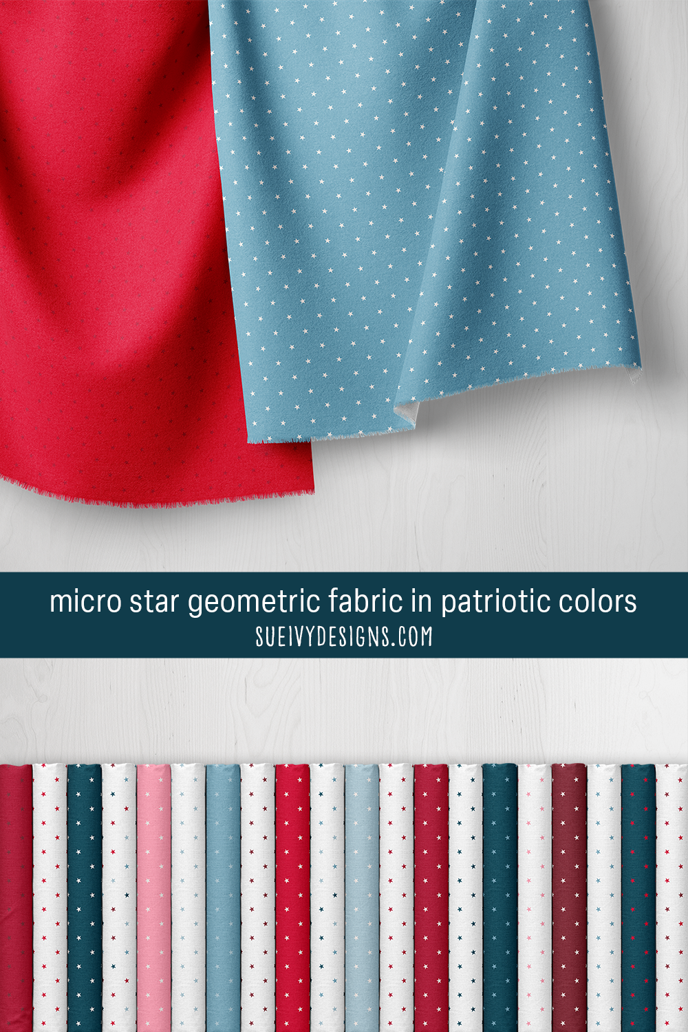 sampler of micro star geometric fabrics in twenty-two colorways by Sue Ivy Designs