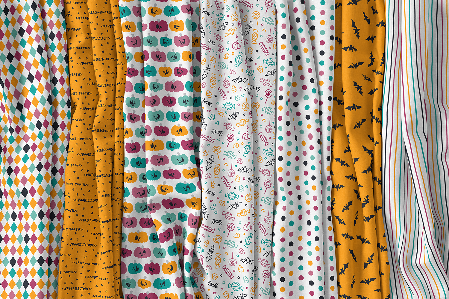 Spookilicious Halloween fabric collection prints in the light colorway by Sue Ivy Designs.