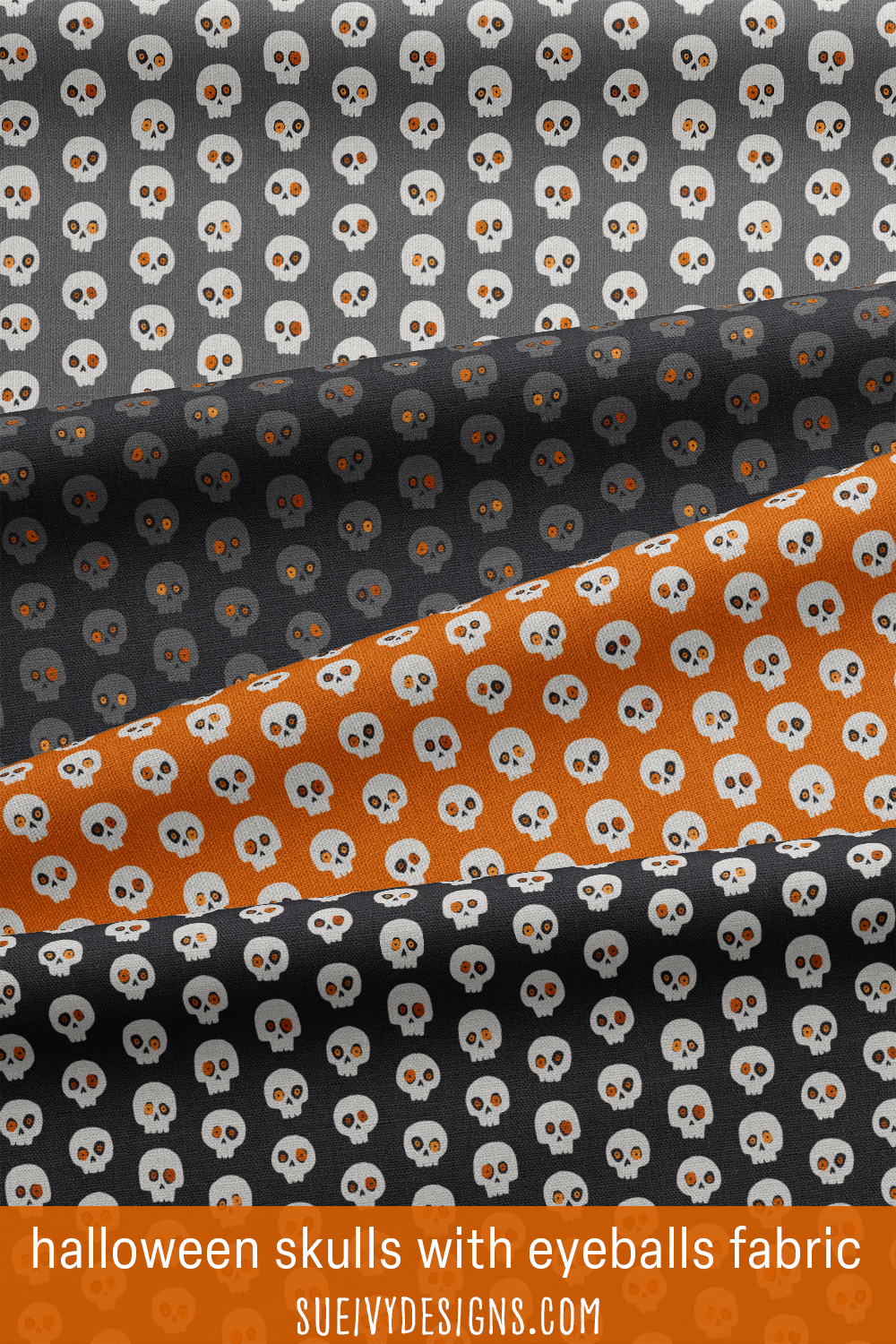 Skulls with eyeballs Halloween quilting fabric from the Spooktacular collection by Sue Ivy Designs