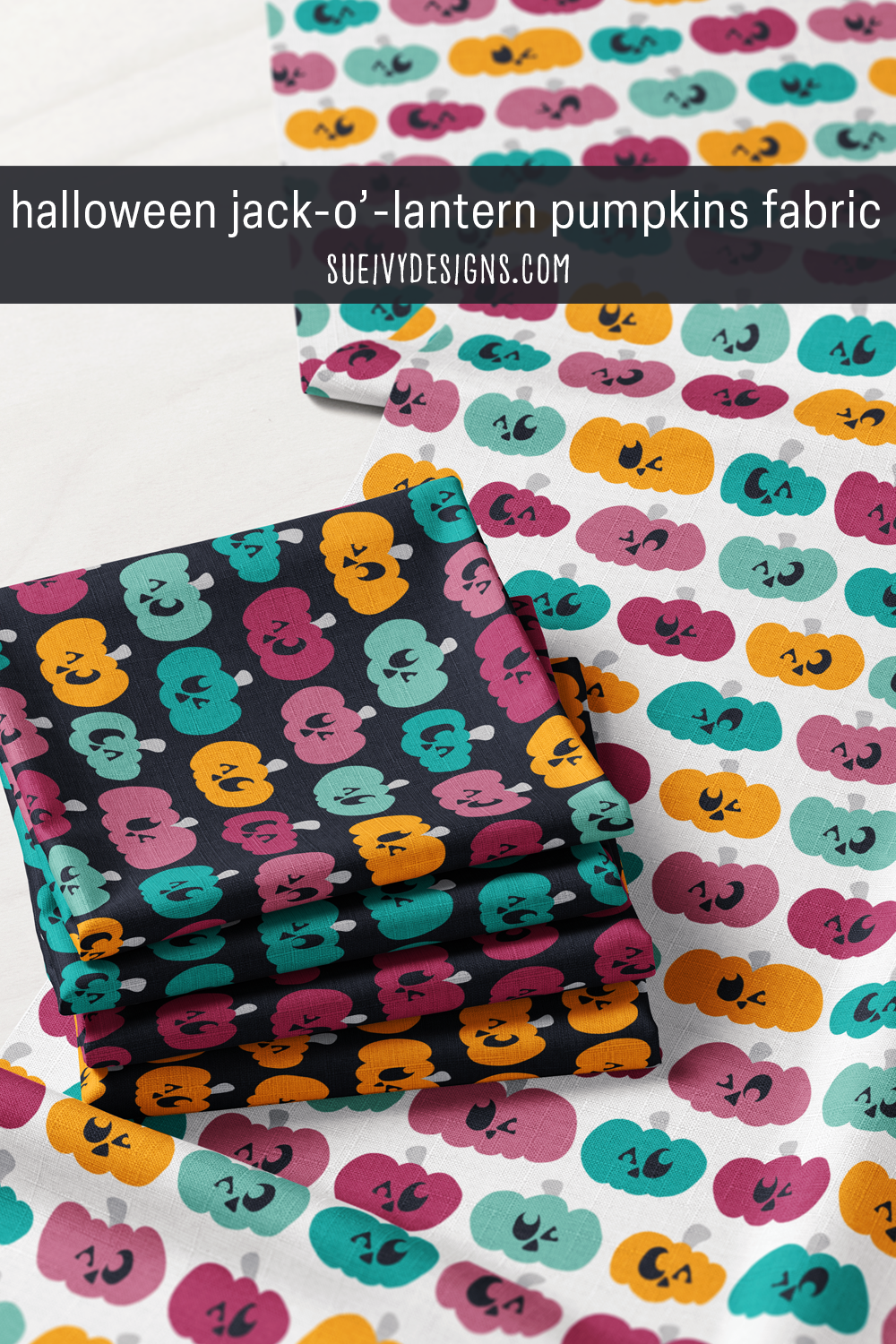 Jack-o'-lantern pumpkin fabric from the Spookilicious Halloween fabric collection by Sue Ivy Designs.