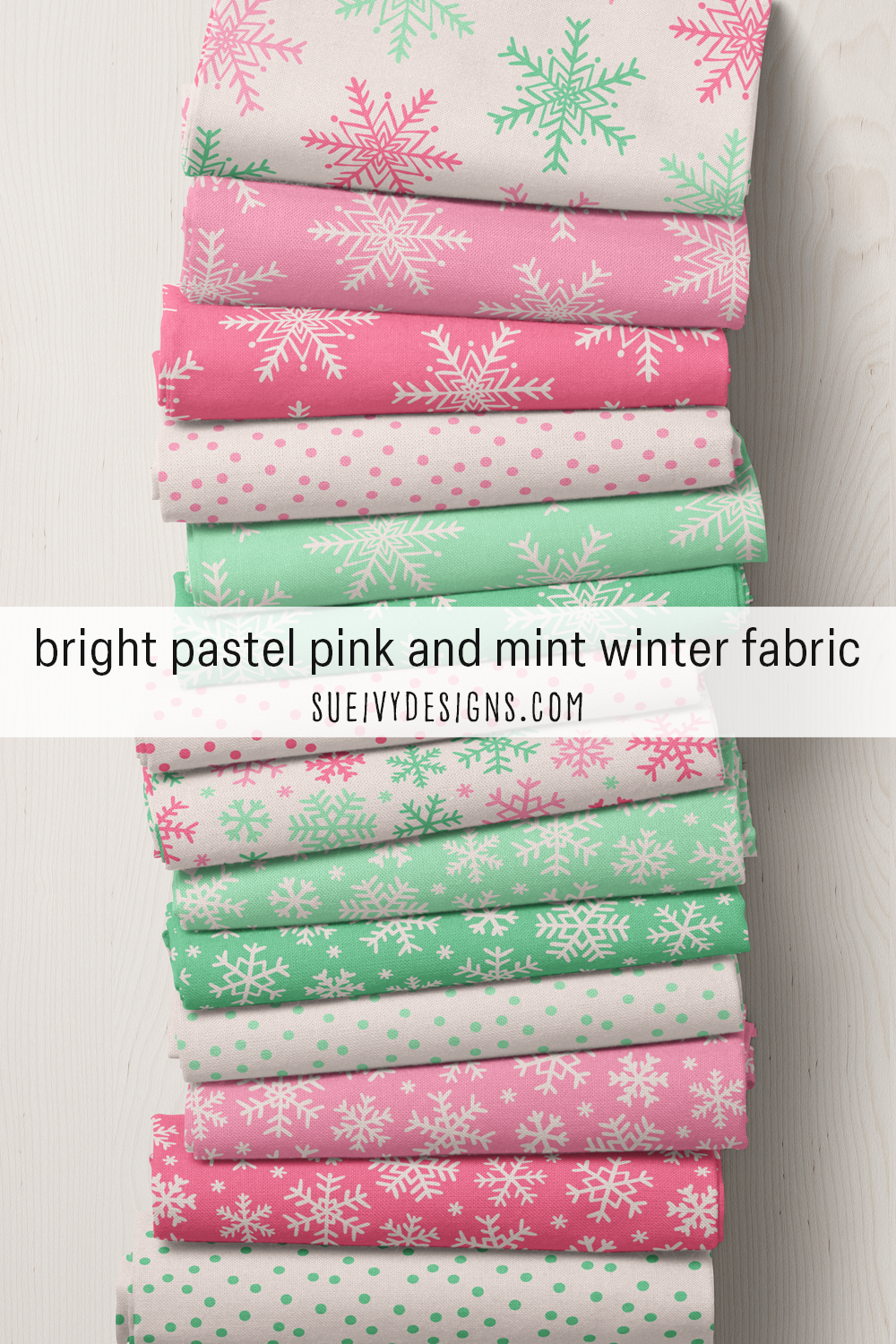 Every candy-pink and mint-green colorway of the snowflakes and polka dots — for a bright candy-pastel quilt.