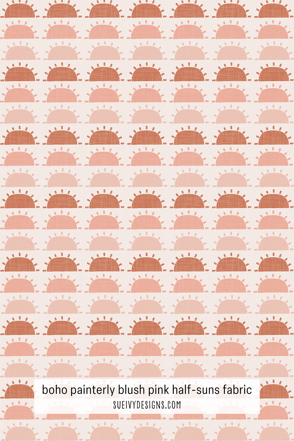 Boho painterly half-suns fabric print in blush pinks by Sue Ivy Designs, perfect for quilting and apparel