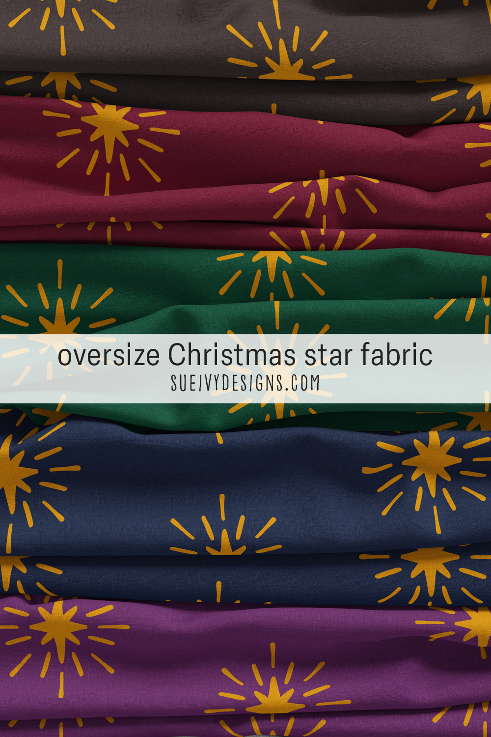 Oversize Christmas stars, extra-large gold bursts in all five colorways — for solstice sewing.