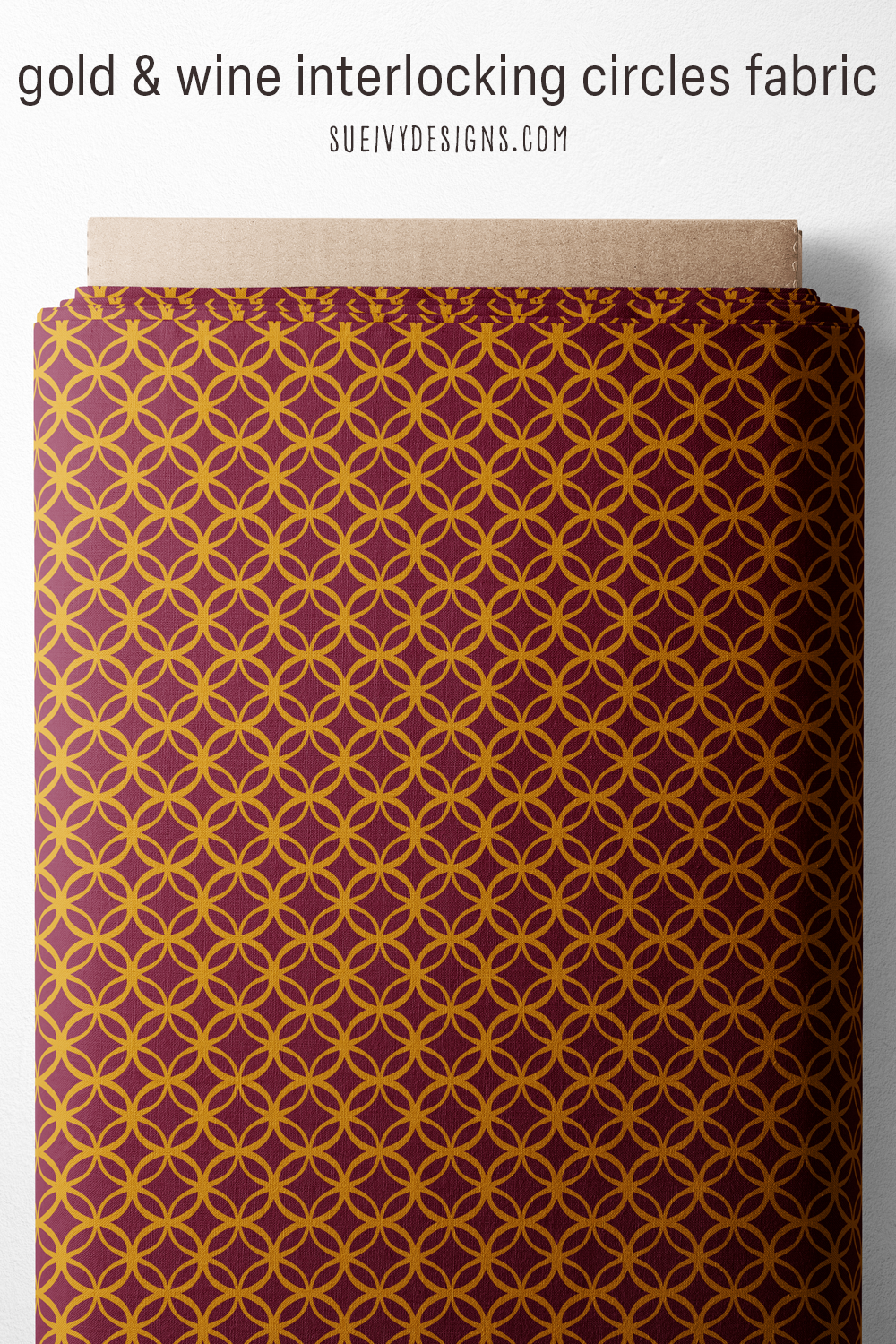 Wine-red interlocking circles in gold — the same lattice that decorates the candles — for a handmade Christmas project.