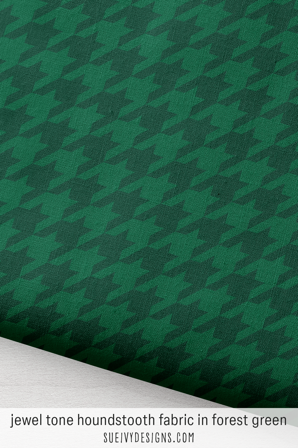 Forest green houndstooth — bold jewel-tone check at large scale — home decor fabric