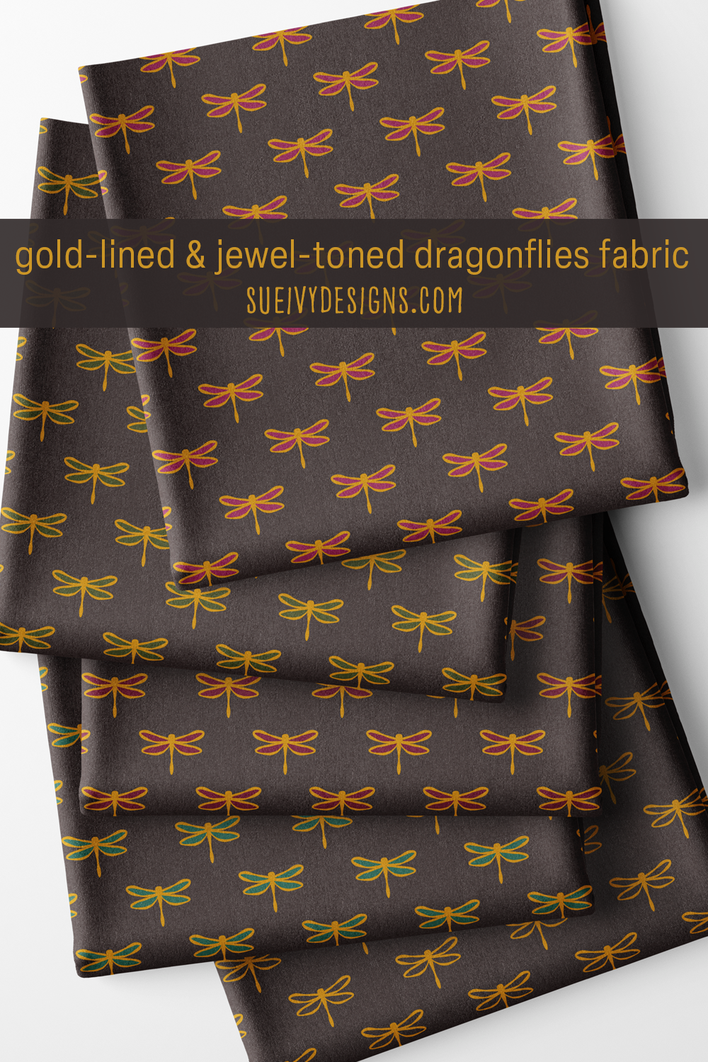Directional dragonflies fabric, Nocturnal Halloween Garden collection by Sue Ivy Designs.
