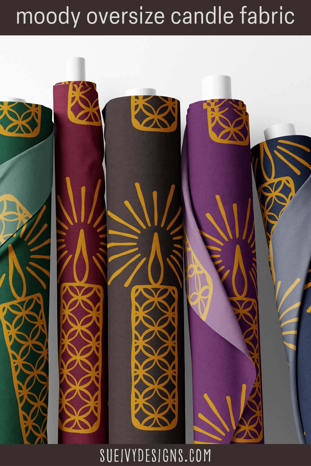 Oversize advent candles, extra-large gold pillars in all five colorways — for a Christmas tree skirt or home decor.