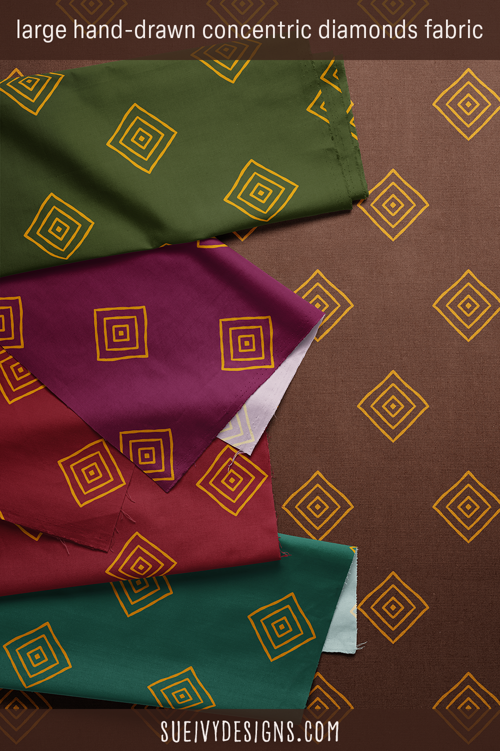 Large concentric diamonds fabric from the Gilded Autumn fall fabric collection by Sue Ivy Designs.