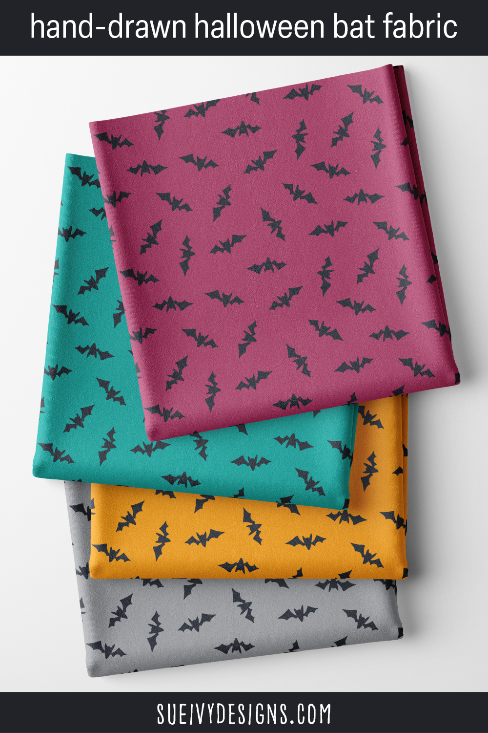 Hand-drawn bat fabric from the Spookilicious Halloween fabric collection by Sue Ivy Designs.