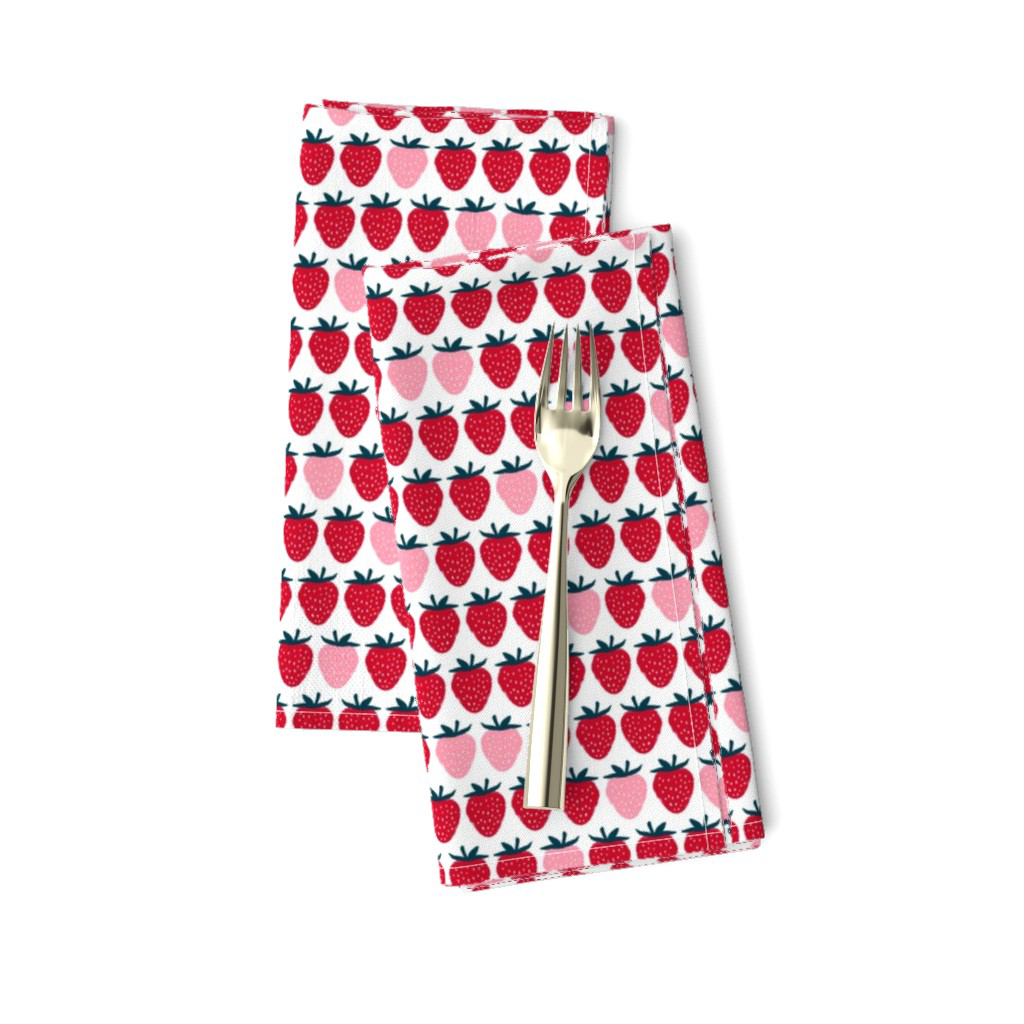 Red and pink strawberries on white napkins by Sue Ivy Designs