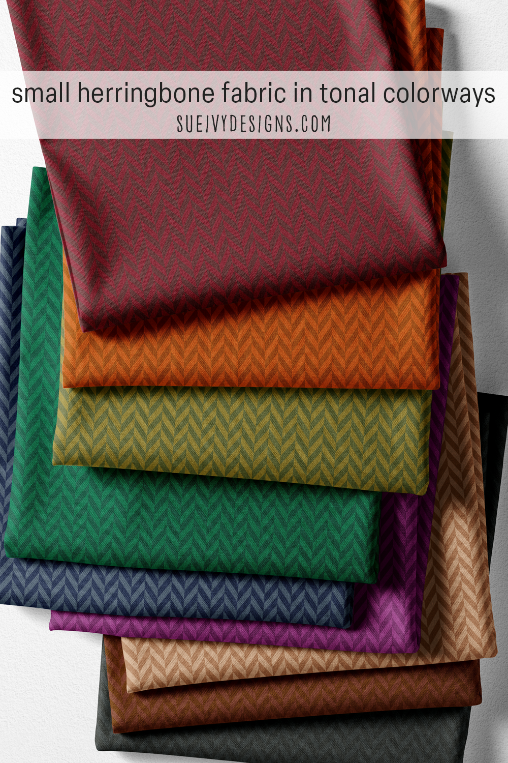 Herringbone fabric in nine tonal rainbow and neutral colorways — small-scale sewing and quilting fabric