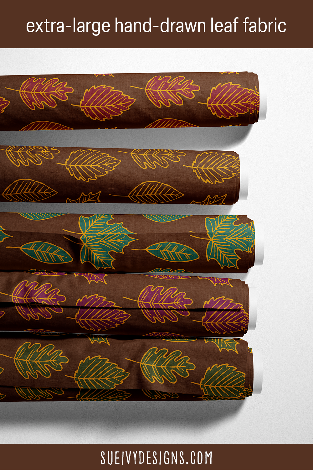 Extra-large hand drawn leaves fabric from the Gilded Autumn fall fabric collection by Sue Ivy Designs.