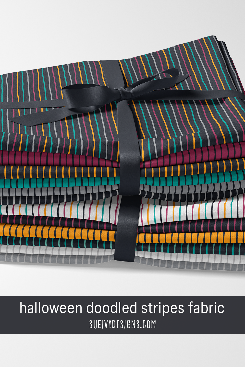 Hand-drawn stripe fabric bundle from the Spookilicious Halloween fabric collection by Sue Ivy Designs.
