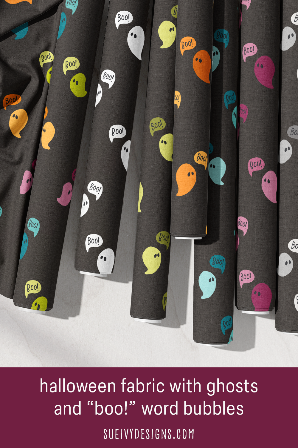 Halloween ghost and boo word bubble fabric from the Happy Haunting collection by Sue Ivy Designs.