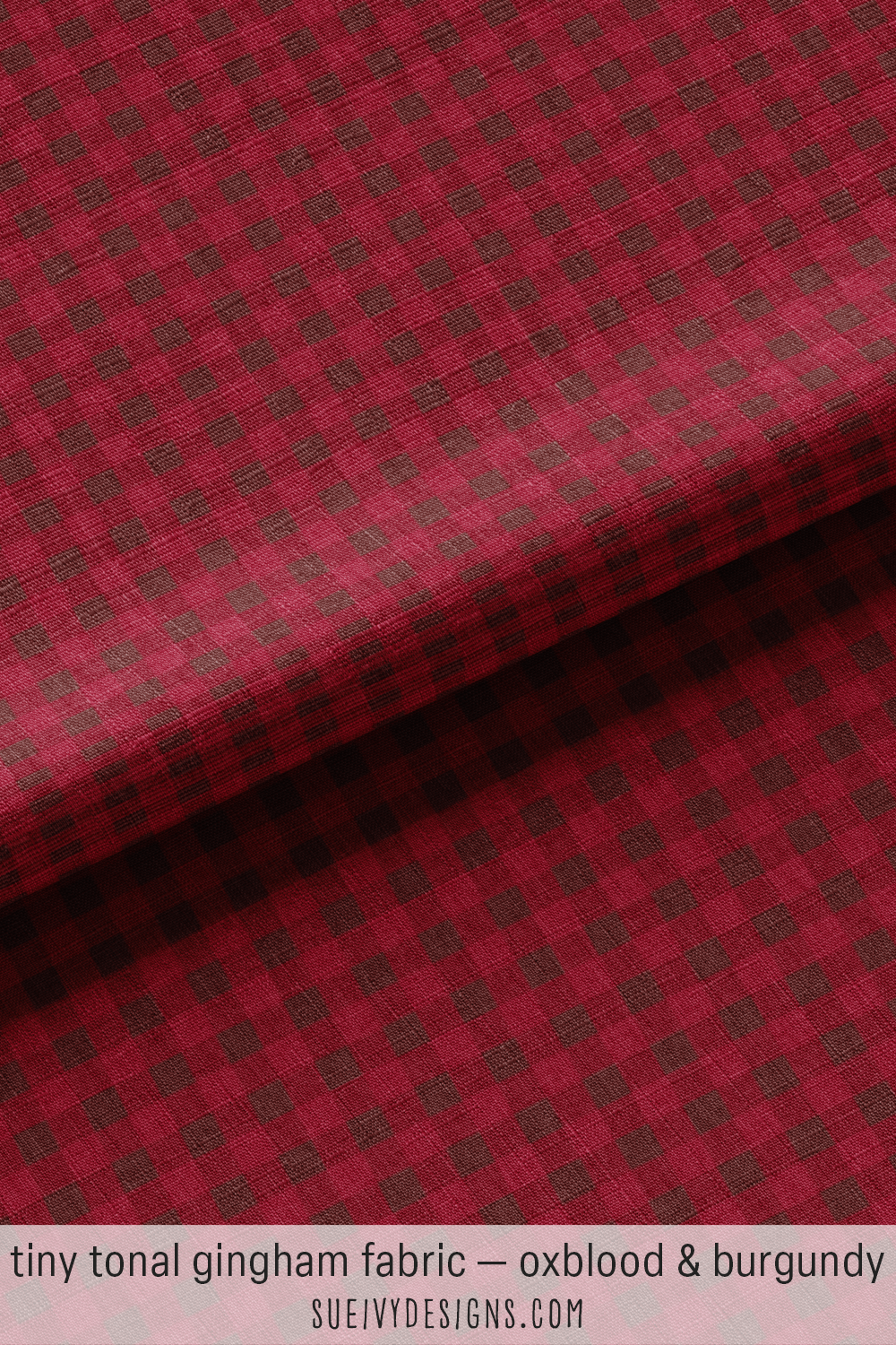 Oxblood and burgundy gingham — tiny tonal vector check — sewing and accessories fabric