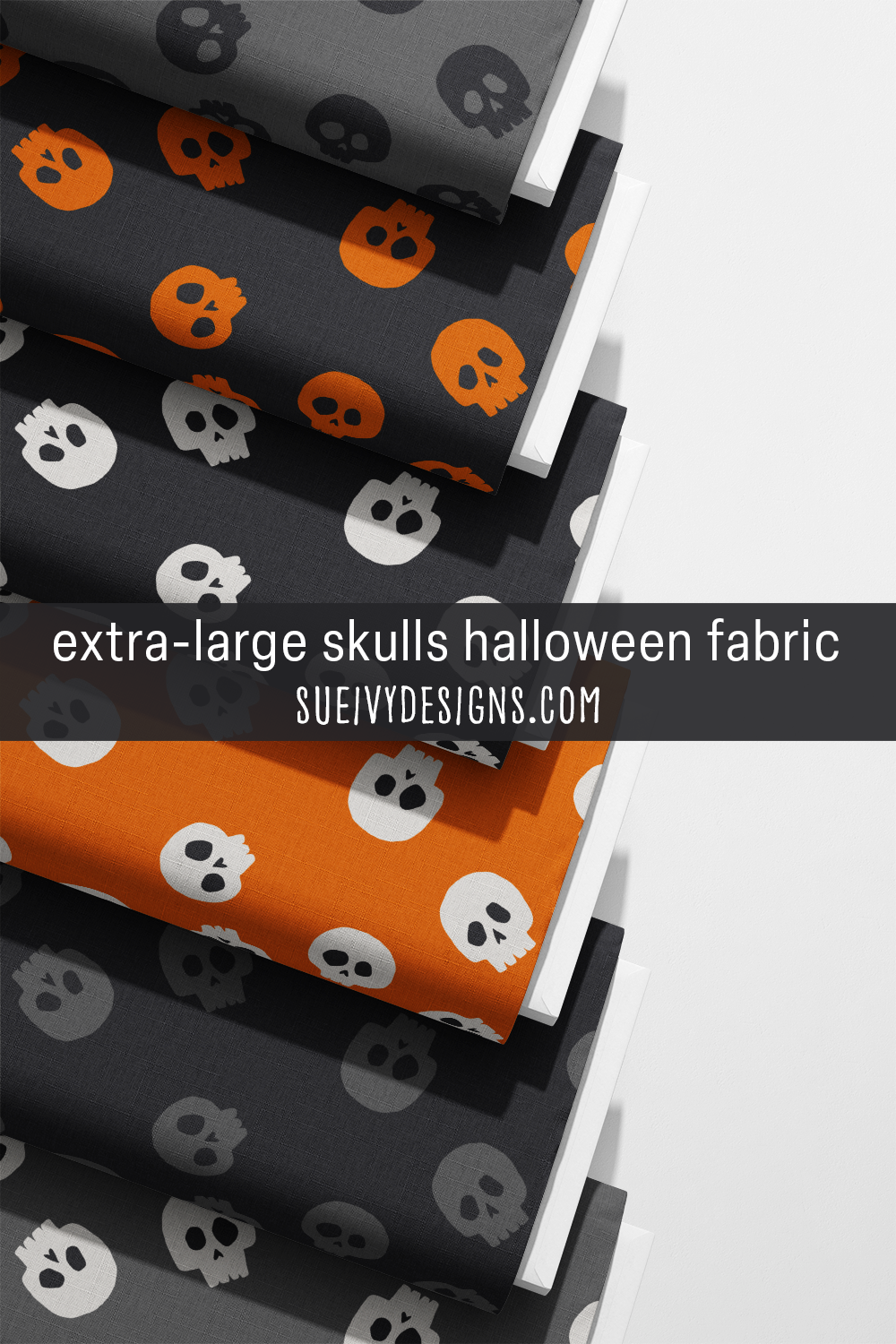Extra-large tossed skulls Halloween fabric from the Spooktacular collection by Sue Ivy Designs