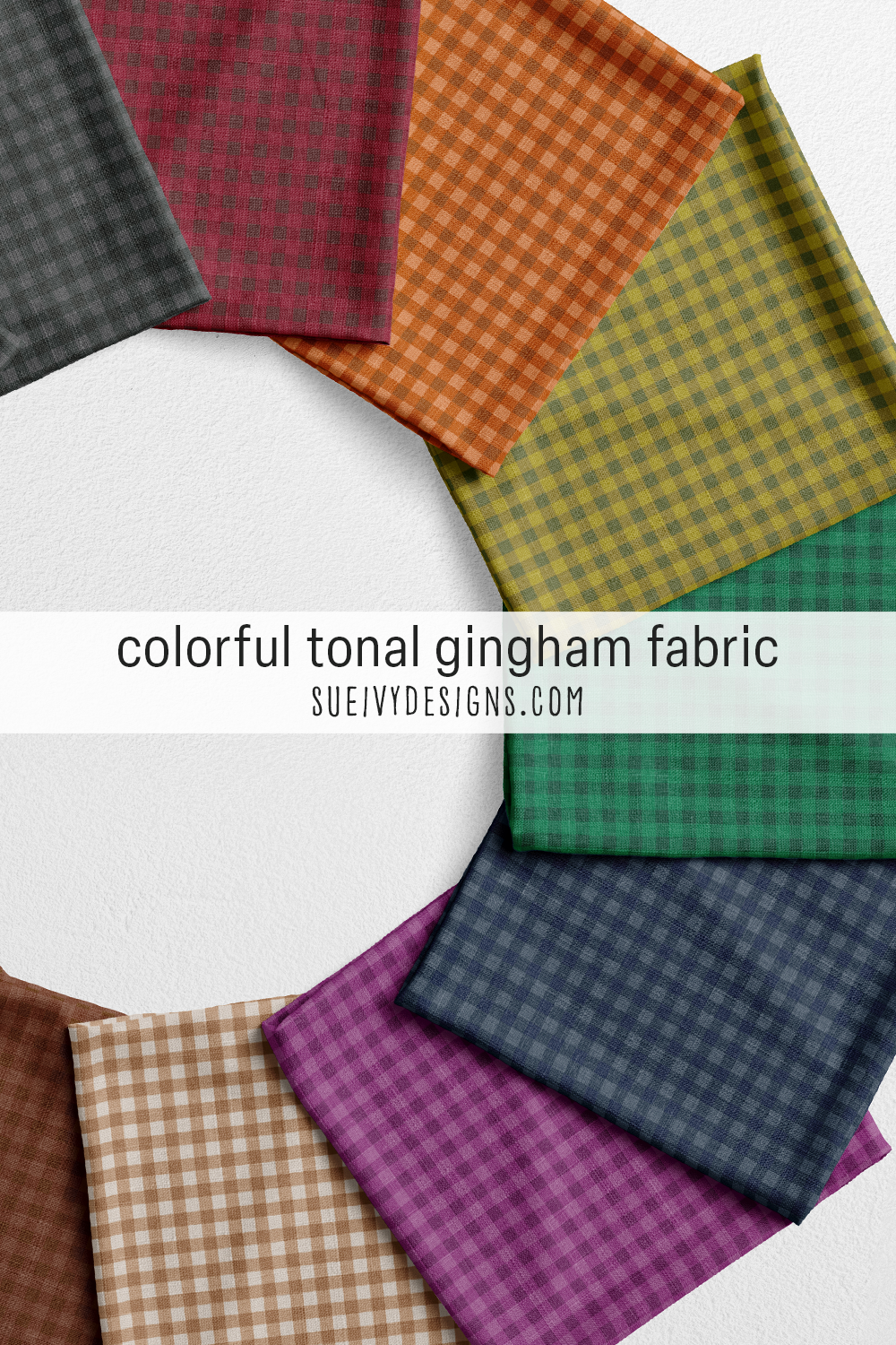 Gingham fabric in nine tonal colorways, from oxblood to moss and olive to navy — micro check for quilting and apparel