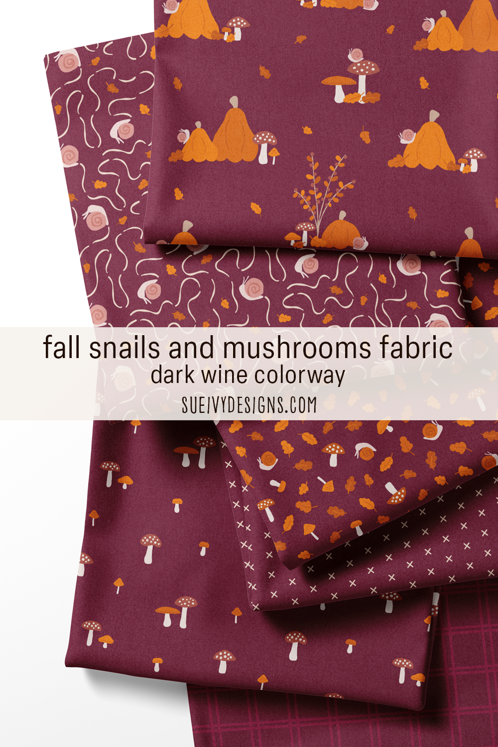 Fabric stack of fall prints in the dark wine colorway