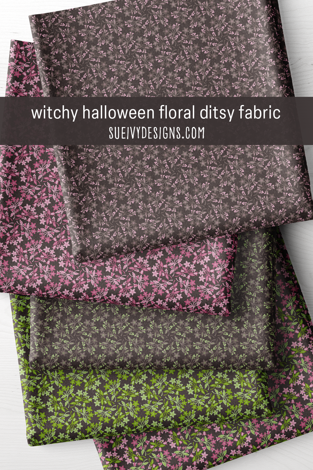Tiny poison-berry florals in five colorways, greens and raspberry purples through warm gray — quilting cotton.