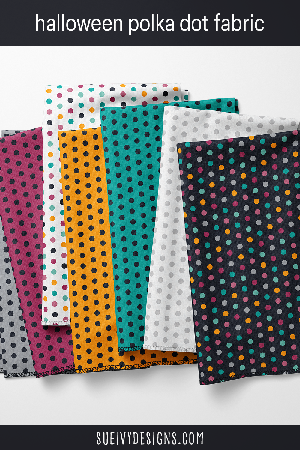 Polka dot fabric from the Spookilicious Halloween fabric collection by Sue Ivy Designs.