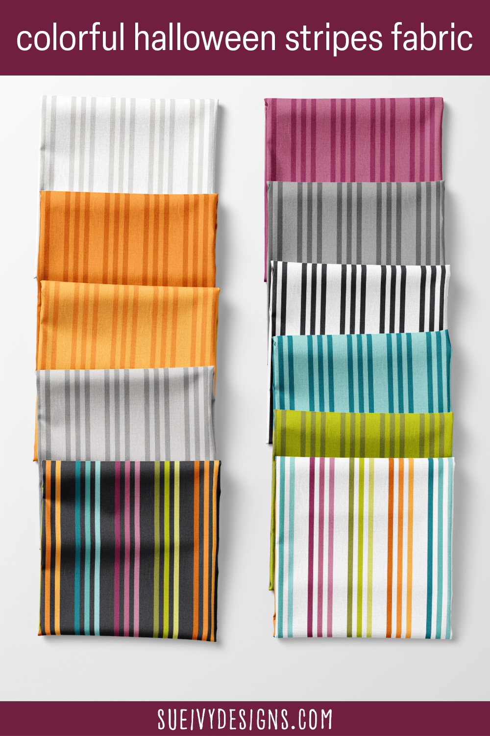 Colorful Halloween stripe fabric from the Happy Haunting collection by Sue Ivy Designs