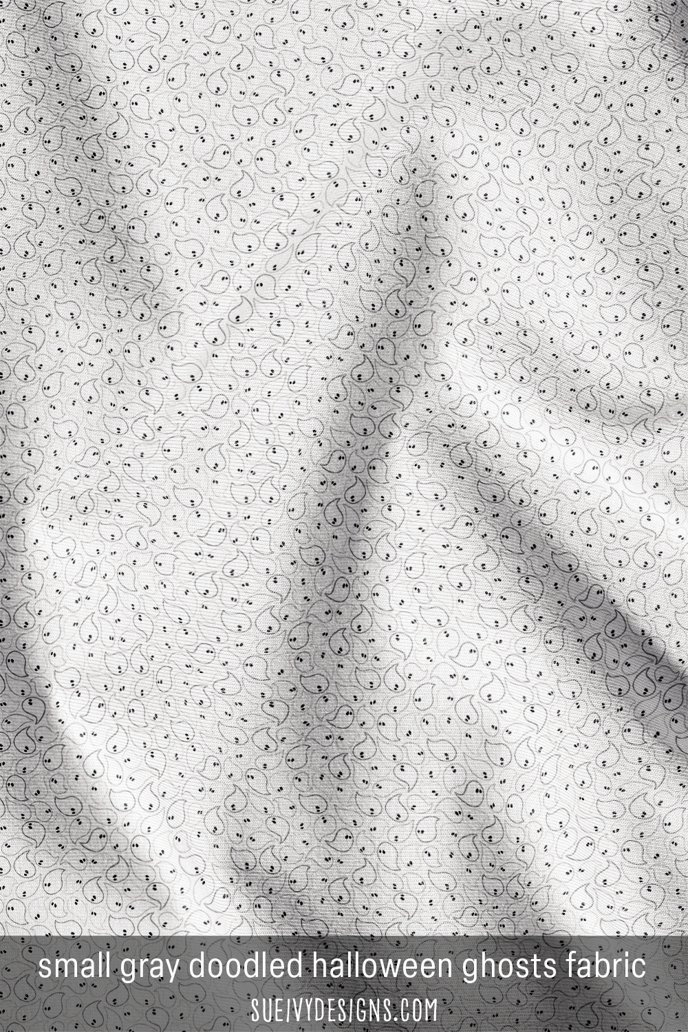 Small gray doodled ghost Halloween fabric from the Happy Haunting collection by Sue Ivy Designs.