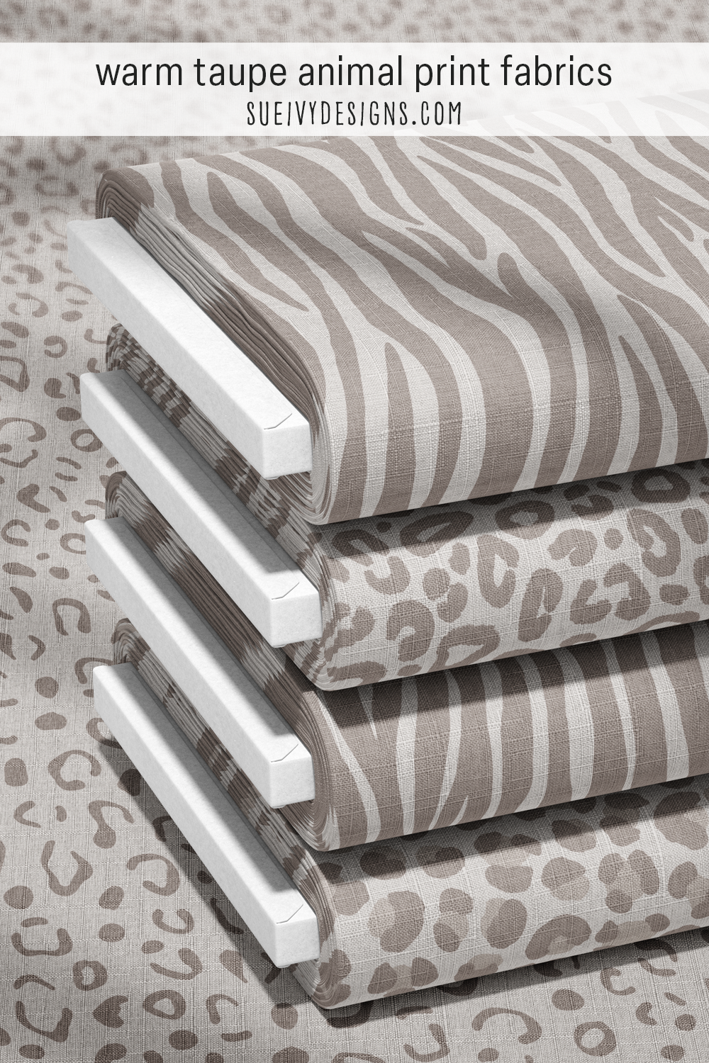 Taupe animal print fabrics from Animal Prints — Neutrals — warm, low-contrast leopard, tiger, & zebra stripes for home decor.