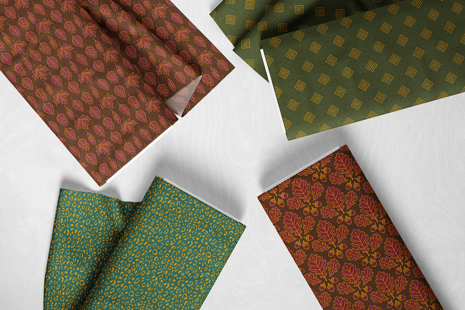 Fabric sampler from the Gilded Autumn fall fabric collection by Sue Ivy Designs.
