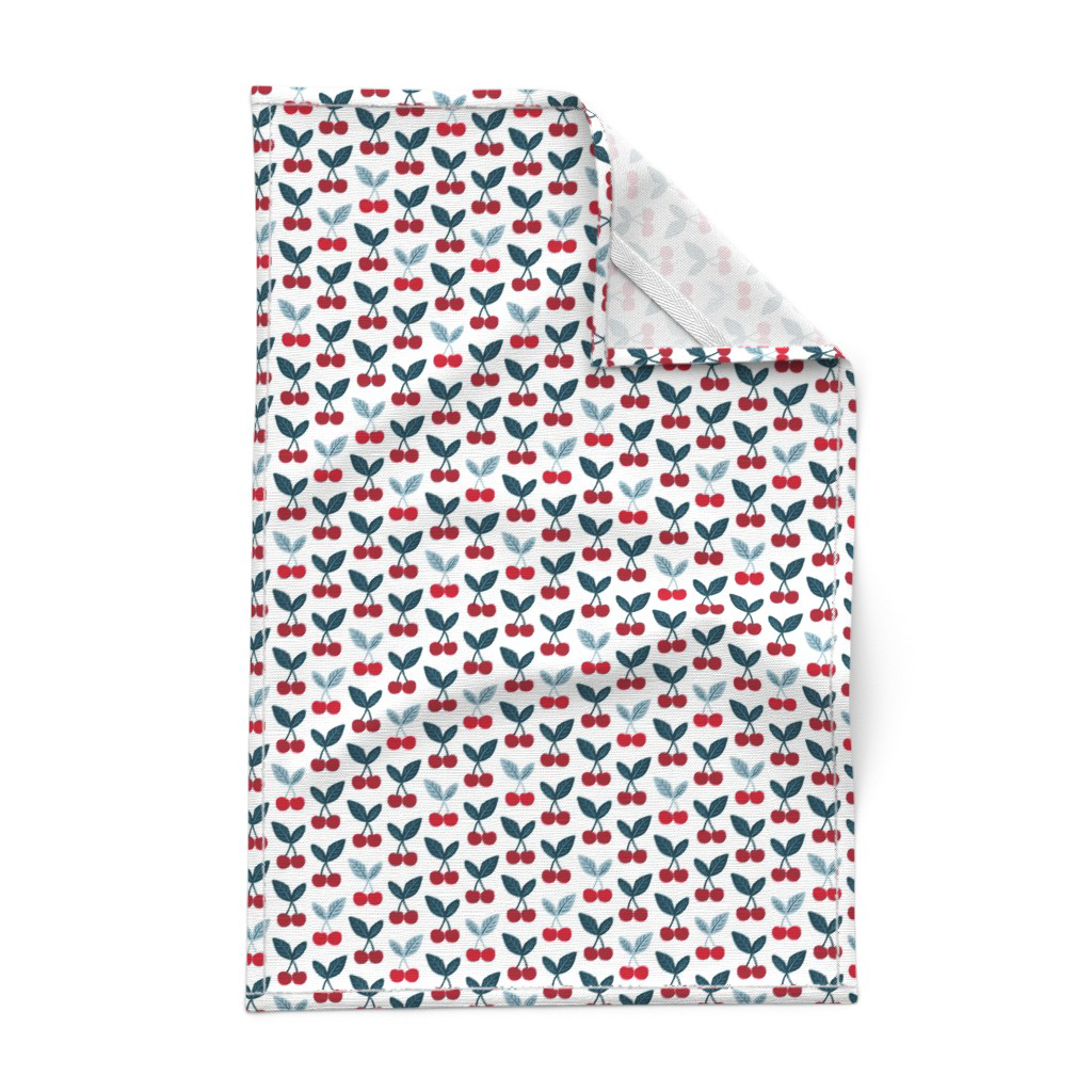 Tea towel with cherries and leaf clusters by Sue Ivy Designs