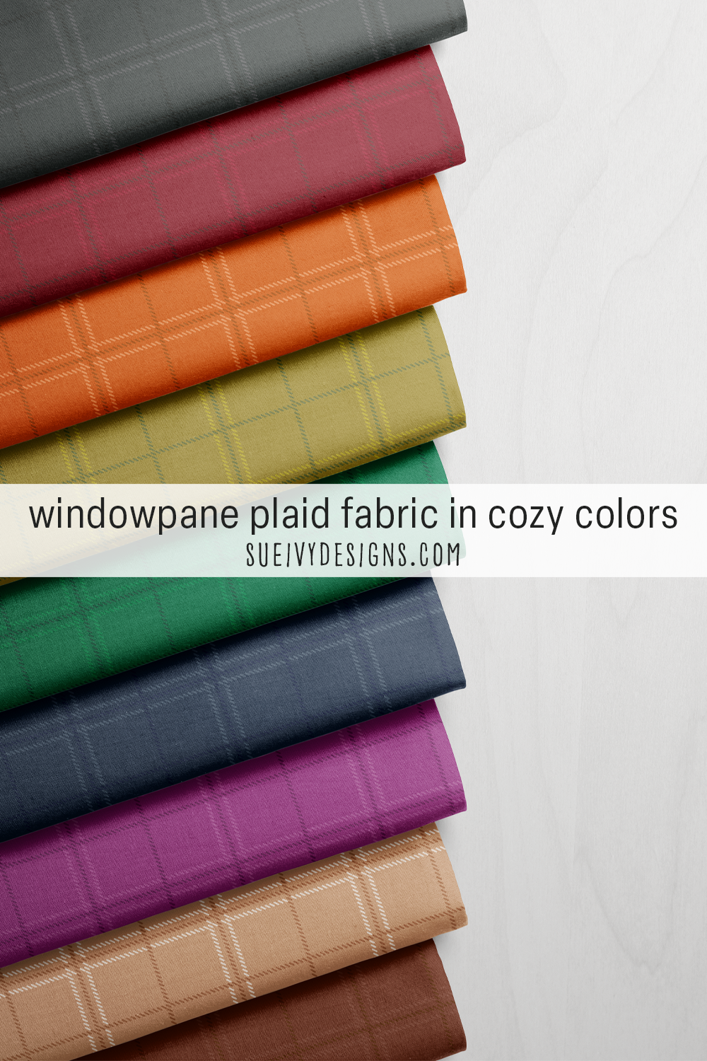 Windowpane plaid in nine cozy colorways, an entire rainbow of colors and neutrals — tonal twill-effect grid for home decor and quilting fabric