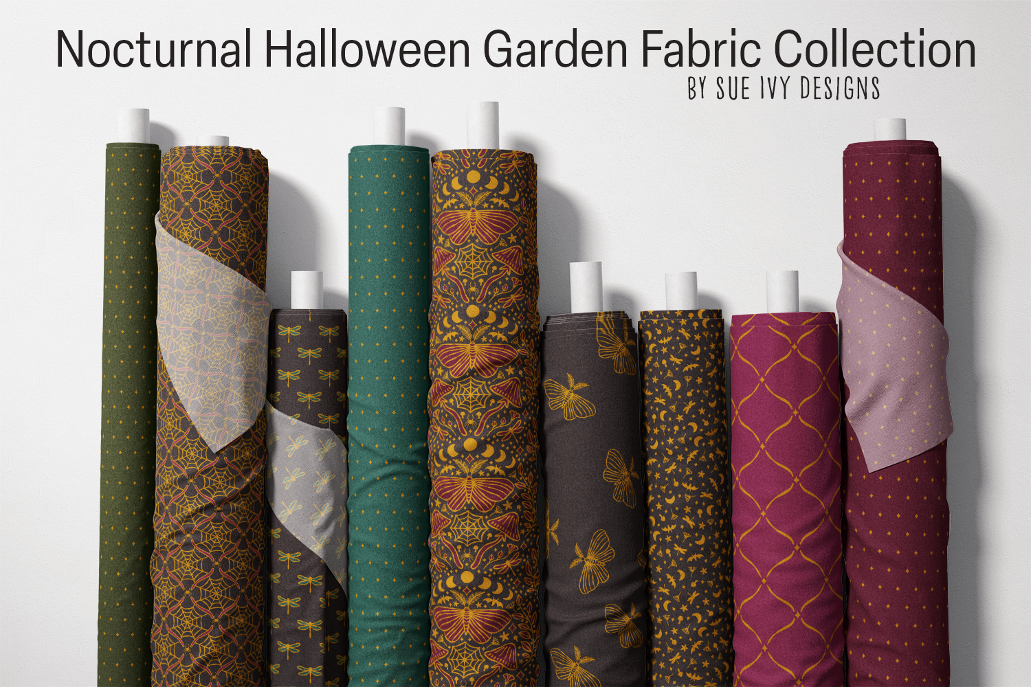 Nocturnal Halloween Garden — A Moody, Jewel-Tone Halloween Fabric Collection