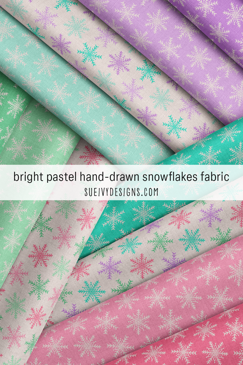 All 11 airy snowflake colorways — three multicolor-on-cream blends and eight cream-on-candy reversals, for stash-matching a winter quilt.