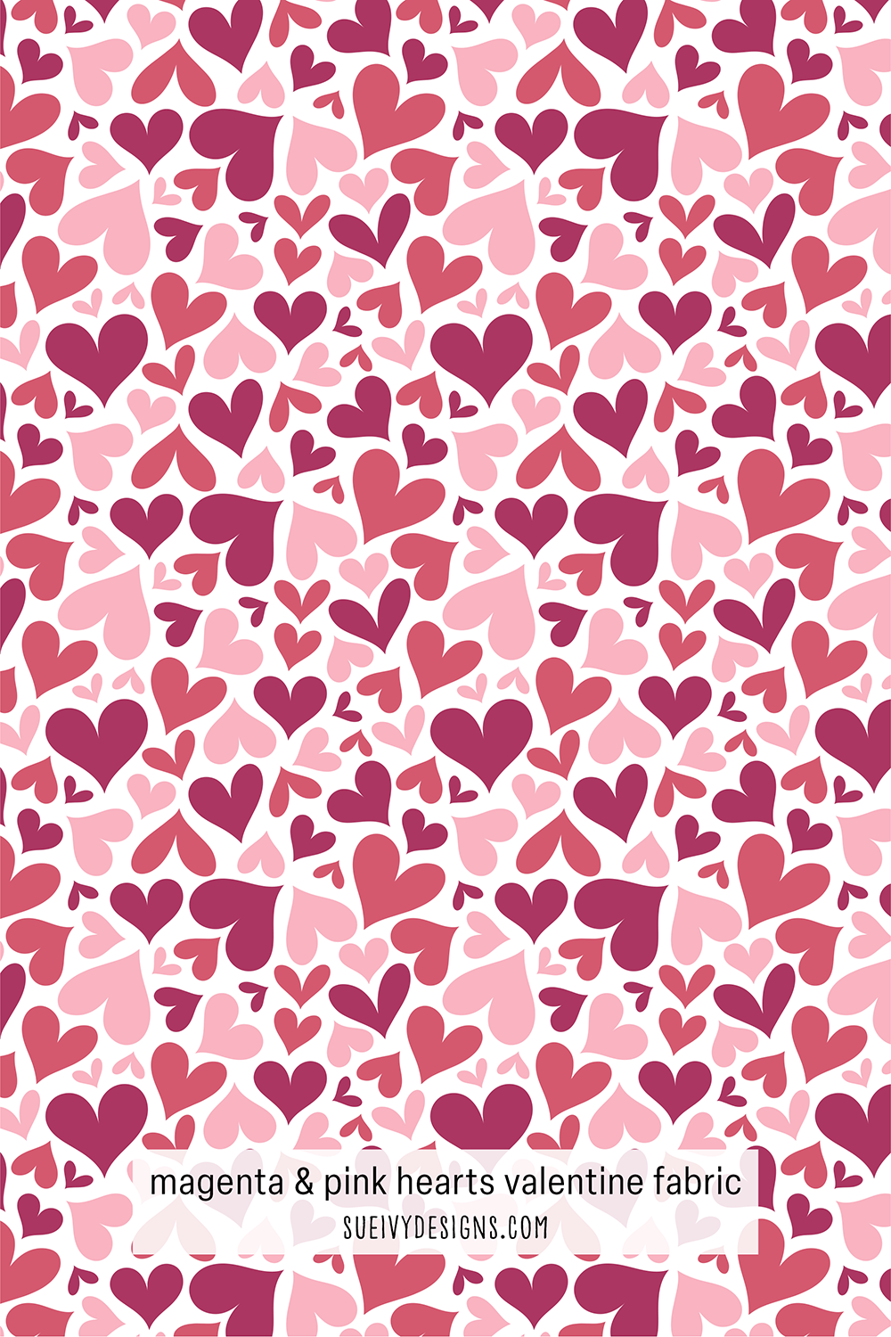 Doodled and solid heart Valentine's fabric print in pink and berry by Sue Ivy Designs, perfect for quilting and apparel