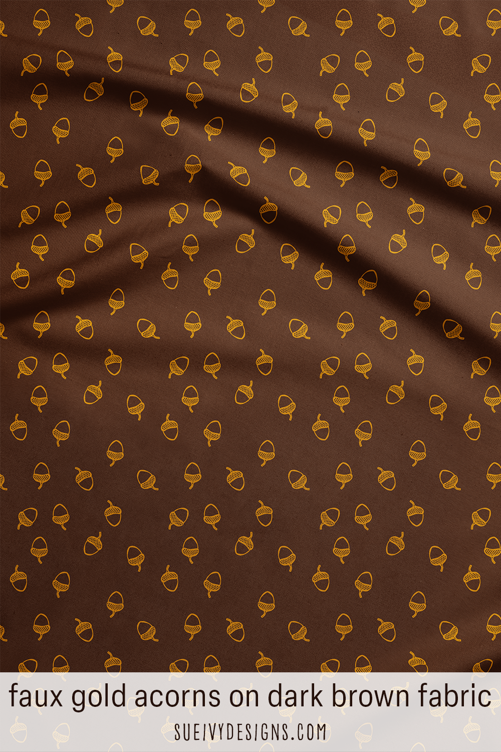 Tossed acorns fabric in dark chocolate brown from the Gilded Autumn fall fabric collection by Sue Ivy Designs.