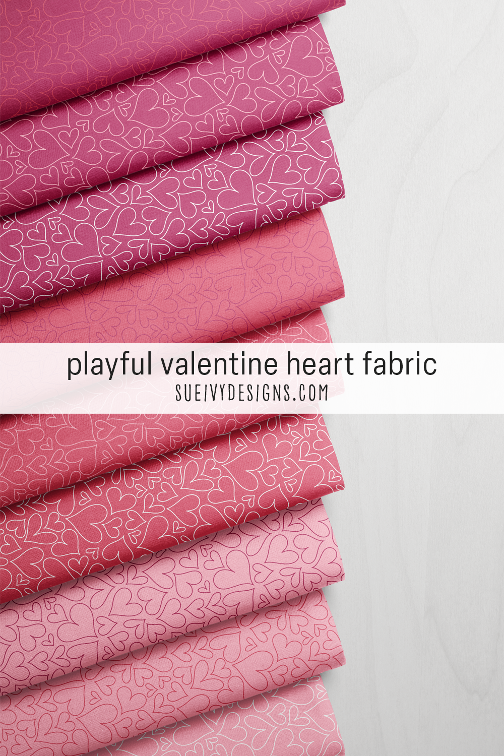 Open heart outlines in all nine colorways, white or contrasting lines on raspberry purple, berry pink, and light pink, for a pouch or bag.
