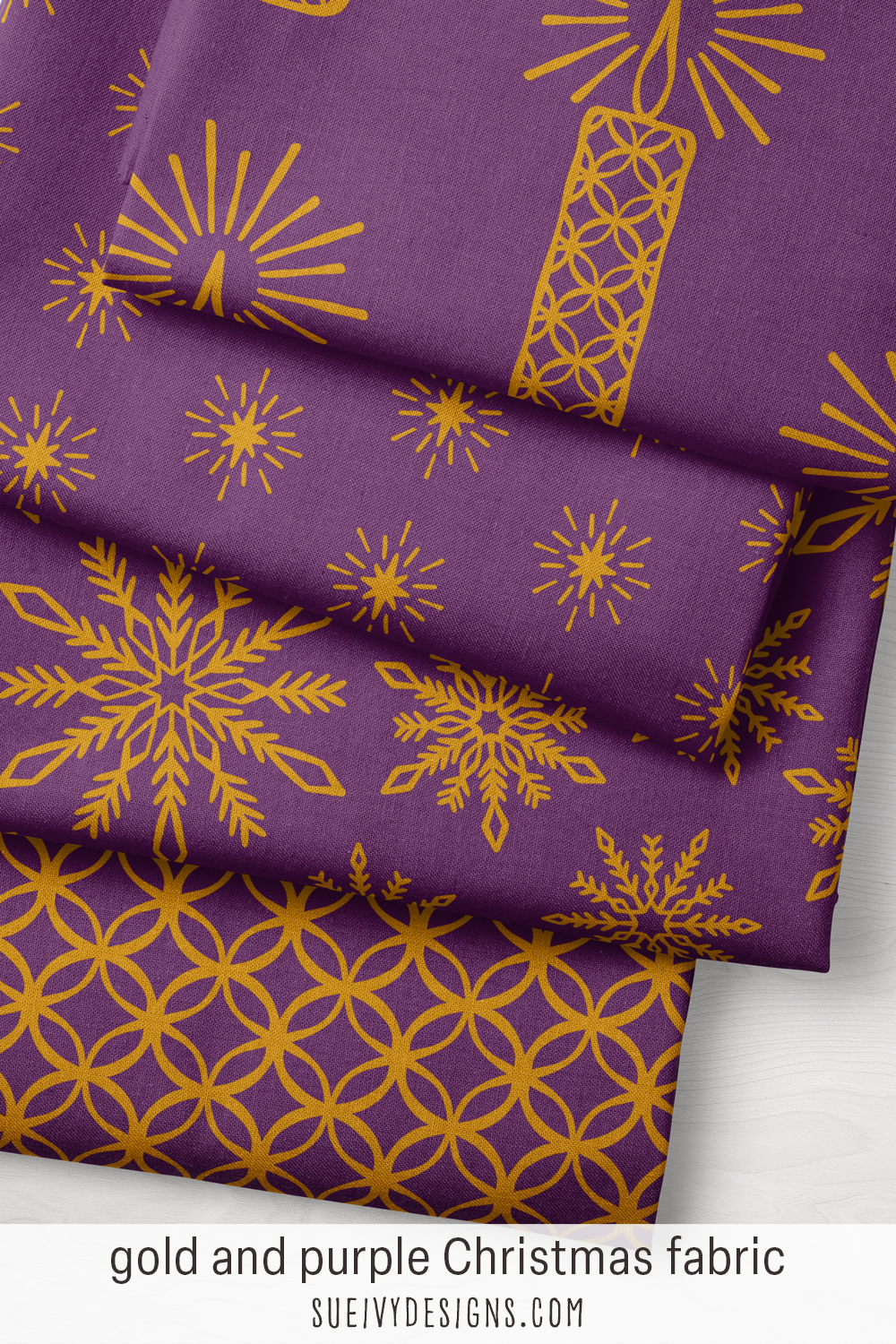 The dark amethyst-purple set of Silent Night, gold on a deep ground, four prints that mix and match — for handmade holiday gifts.