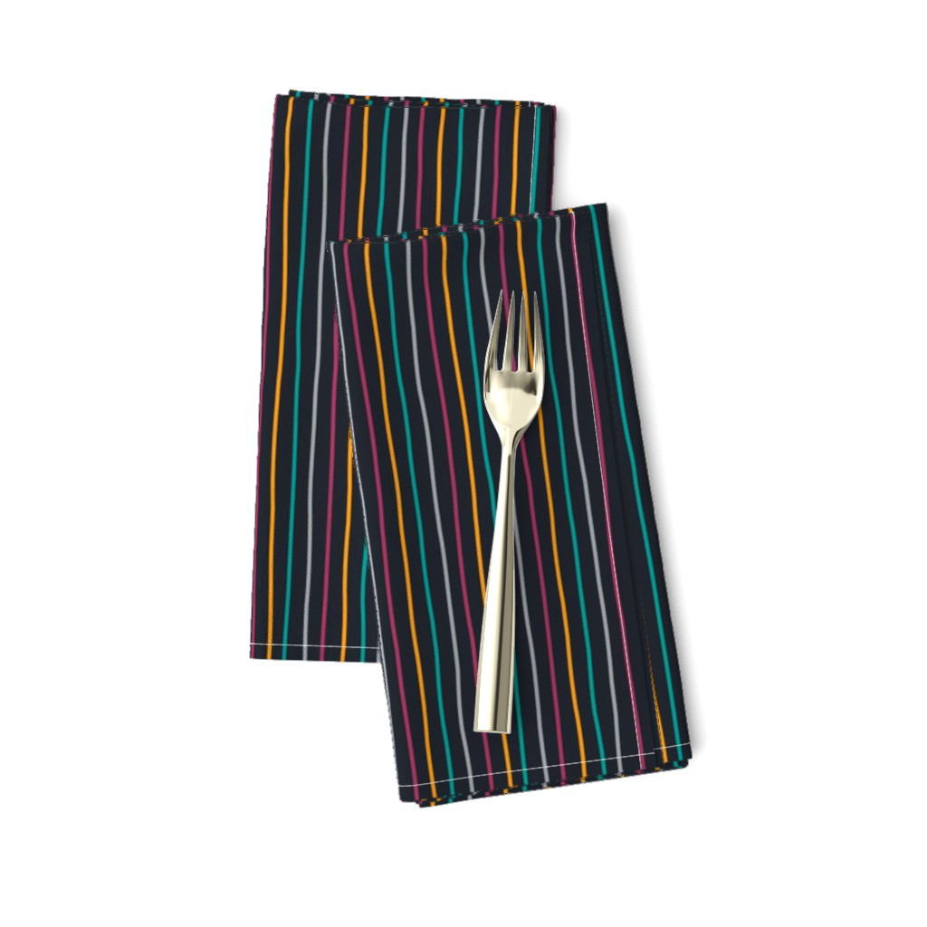 Doodled Halloween stripe napkins in multicolor on black, ready-made from Spoonflower in the Spookilicious collection.