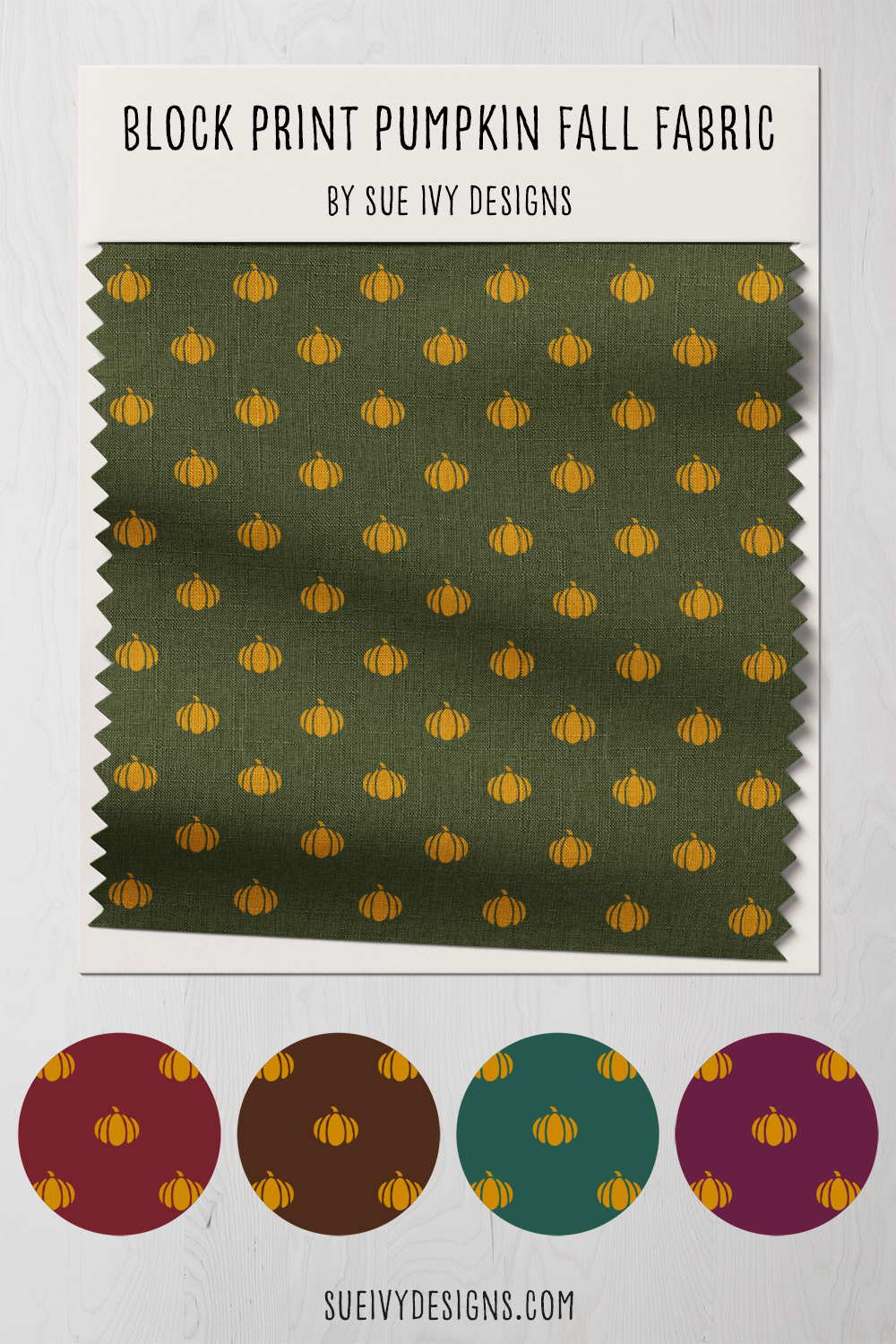 Block Print Pumpkins fabric from the Gilded Autumn fall fabric collection by Sue Ivy Designs.