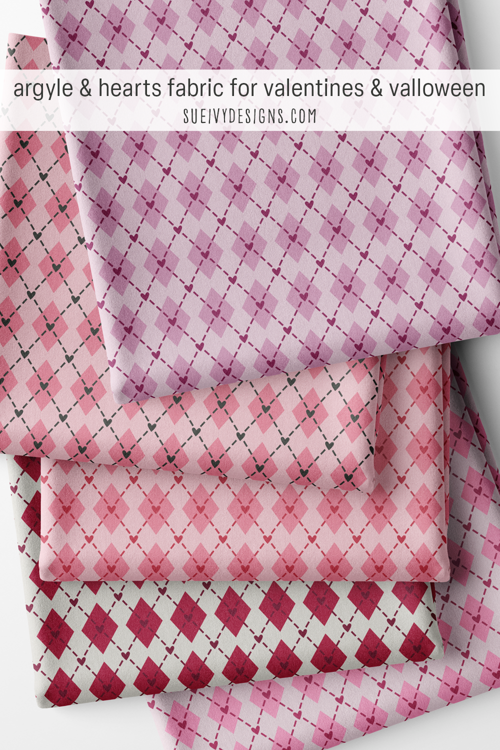 Hearts at every dashed crossing of a small argyle, fanned in five colorways including pink & black, for a preppy Valentine's vest