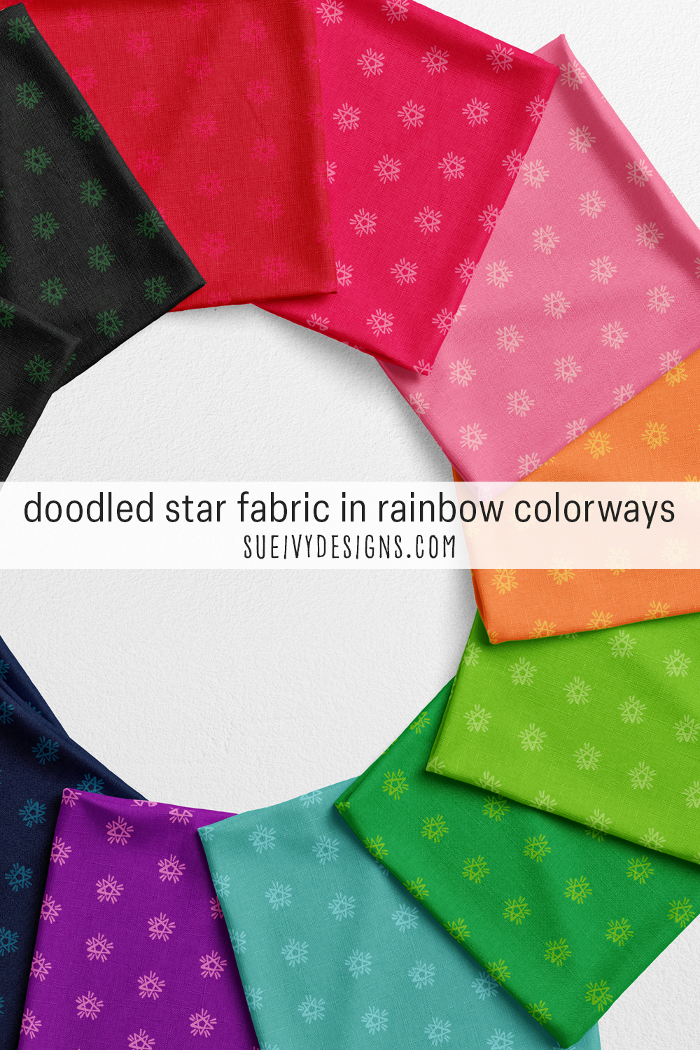 A wreath of the doodled star blender in ten tonal colorways — five-pointed stars with light rays that work beyond Christmas.