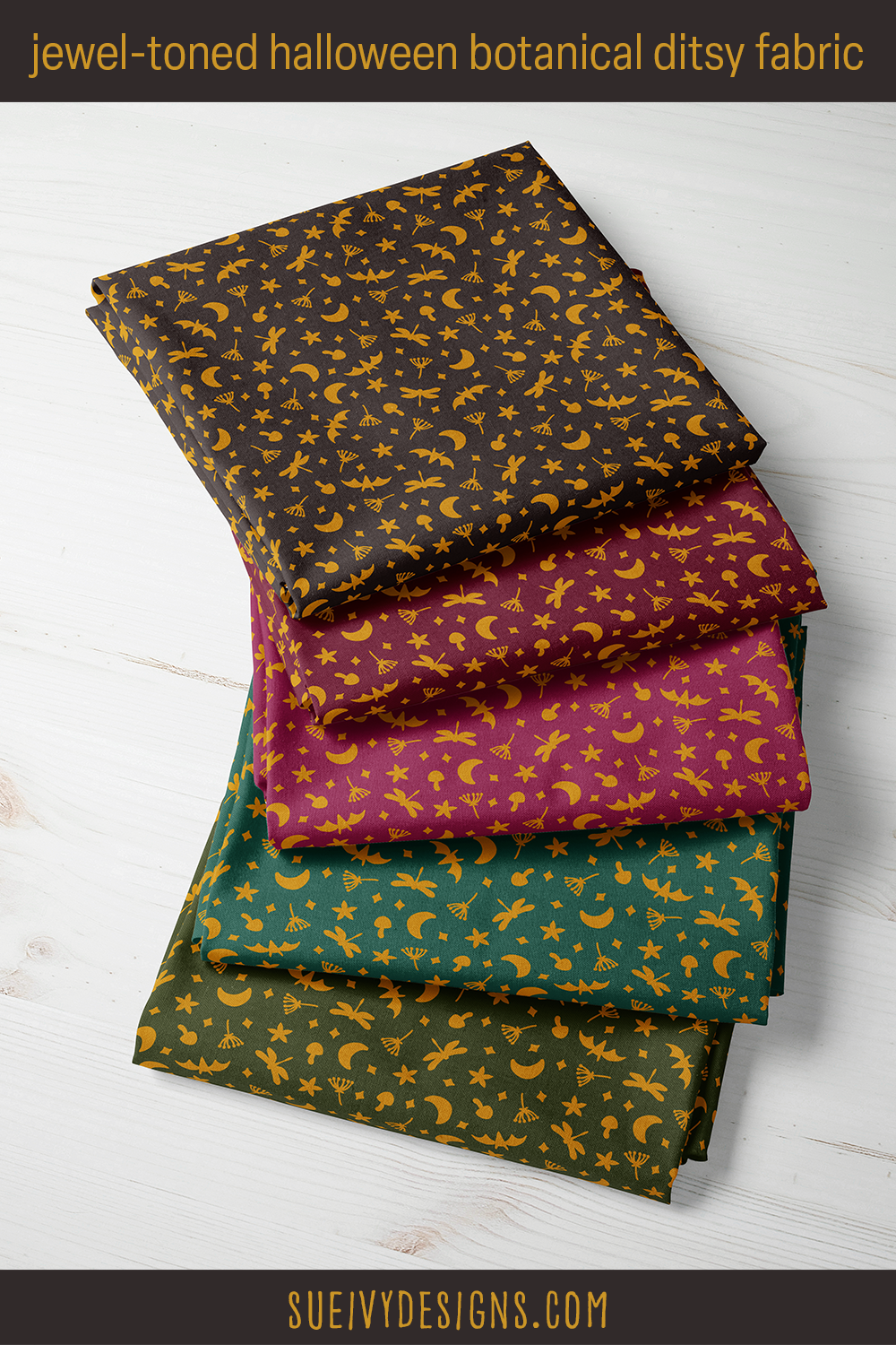 Halloween botanical ditsy fabric, Nocturnal Halloween Garden collection by Sue Ivy Designs.