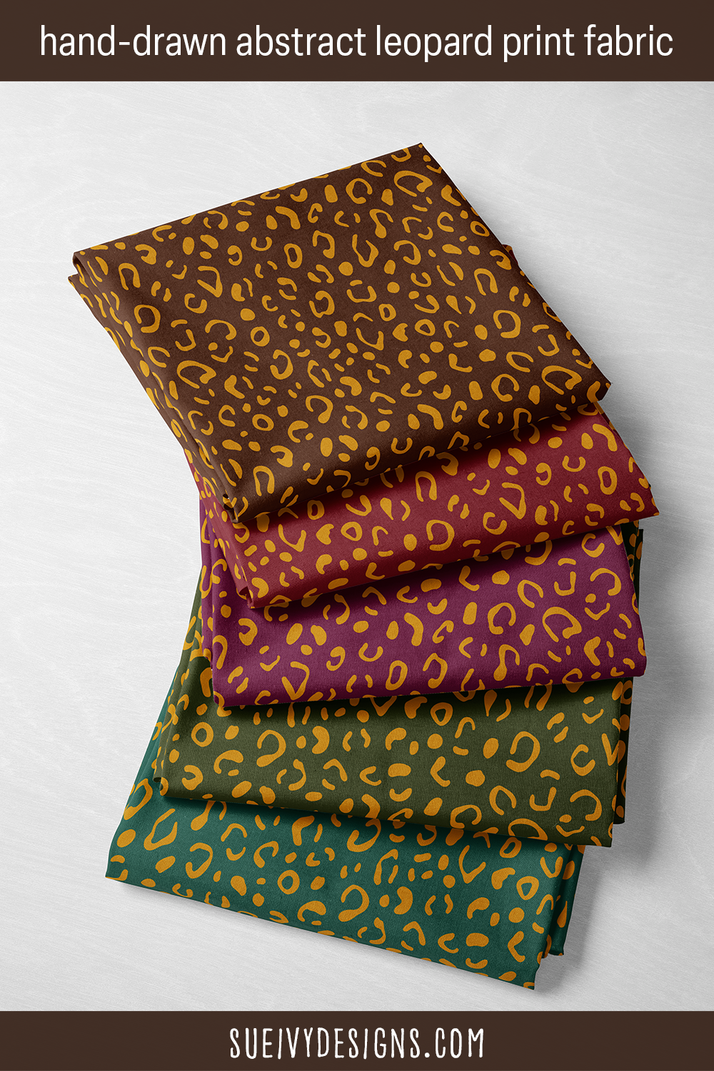 Abstract leopard animal print fabric in all five colorways from the Gilded Autumn fall fabric collection by Sue Ivy Designs.
