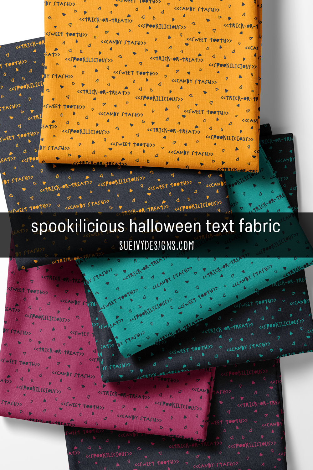Spookilicious Halloween text fabric from the Spookilicious fabric collection by Sue Ivy Designs.